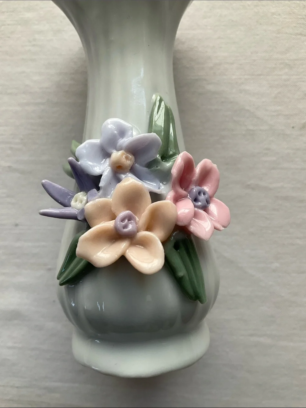 Vintage Petite Porcelain White Bud Vase with Pastel Floral Accents